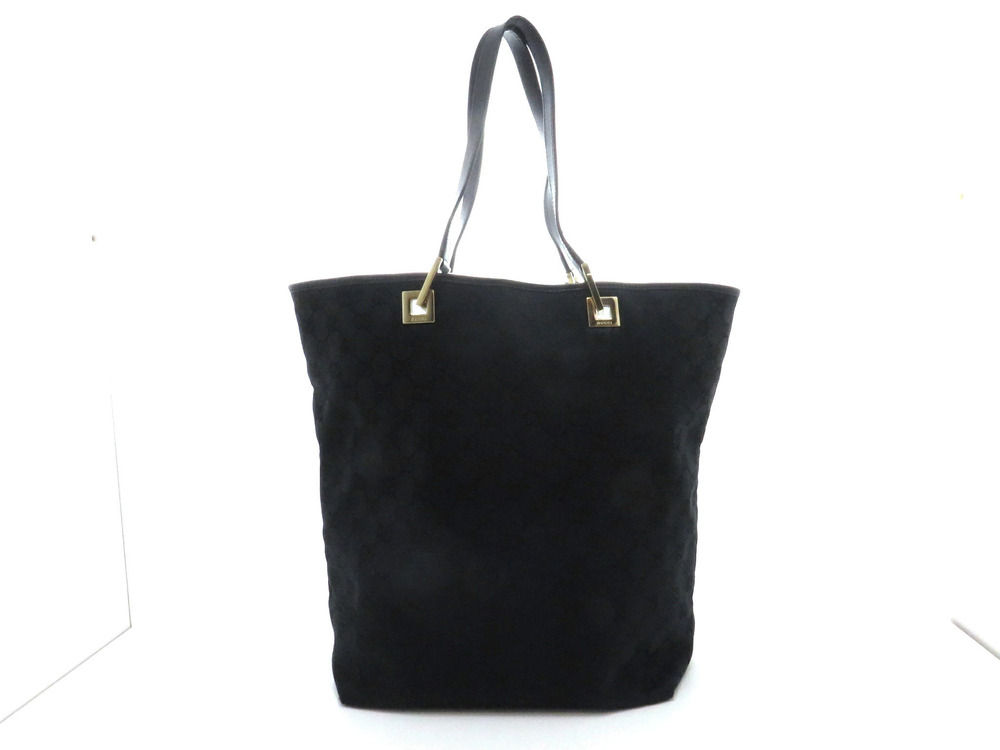 Gucci GG Shoulder Tote Canvas Calfskin Black